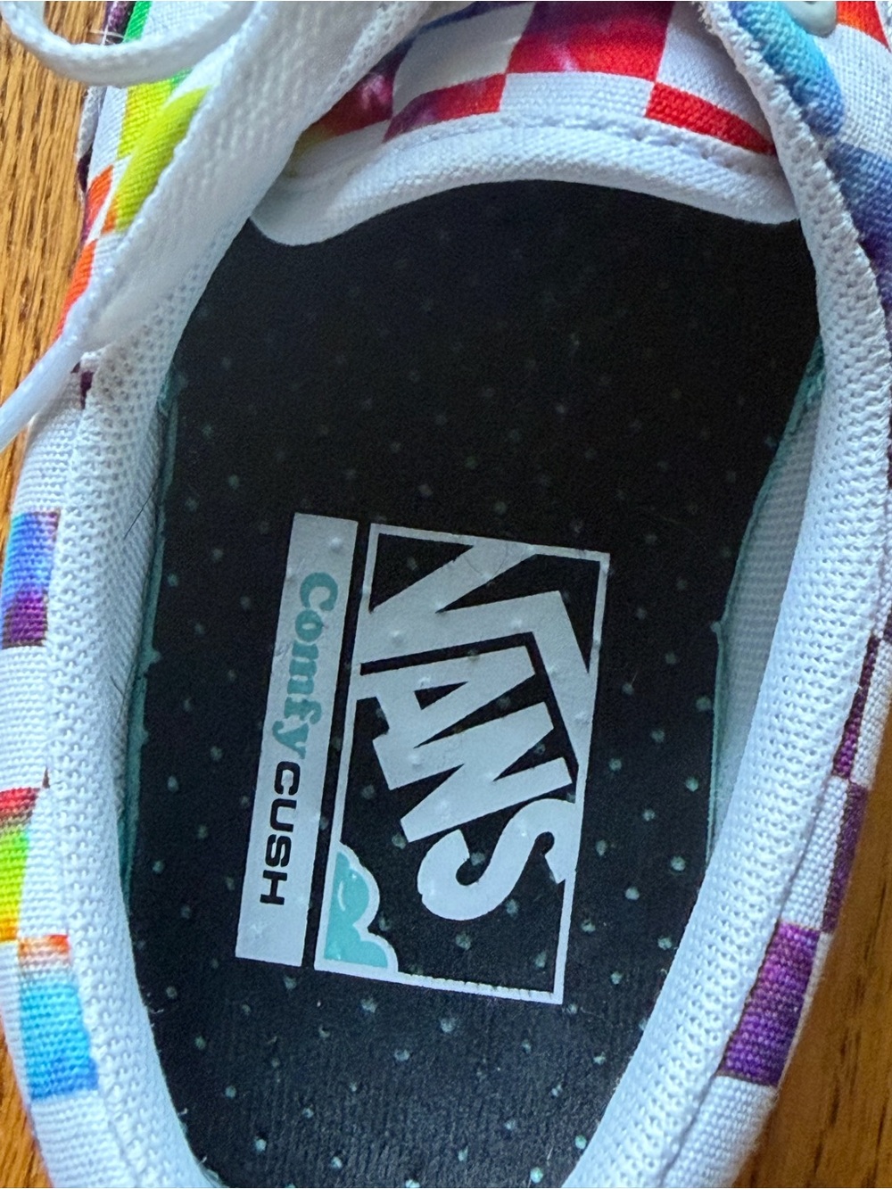 Vans Era ComfyCush Tie-Dye Checkerboard Rainbow Sneakers Women’s 7.0 Men’s 5.5 - Picture 9 of 13